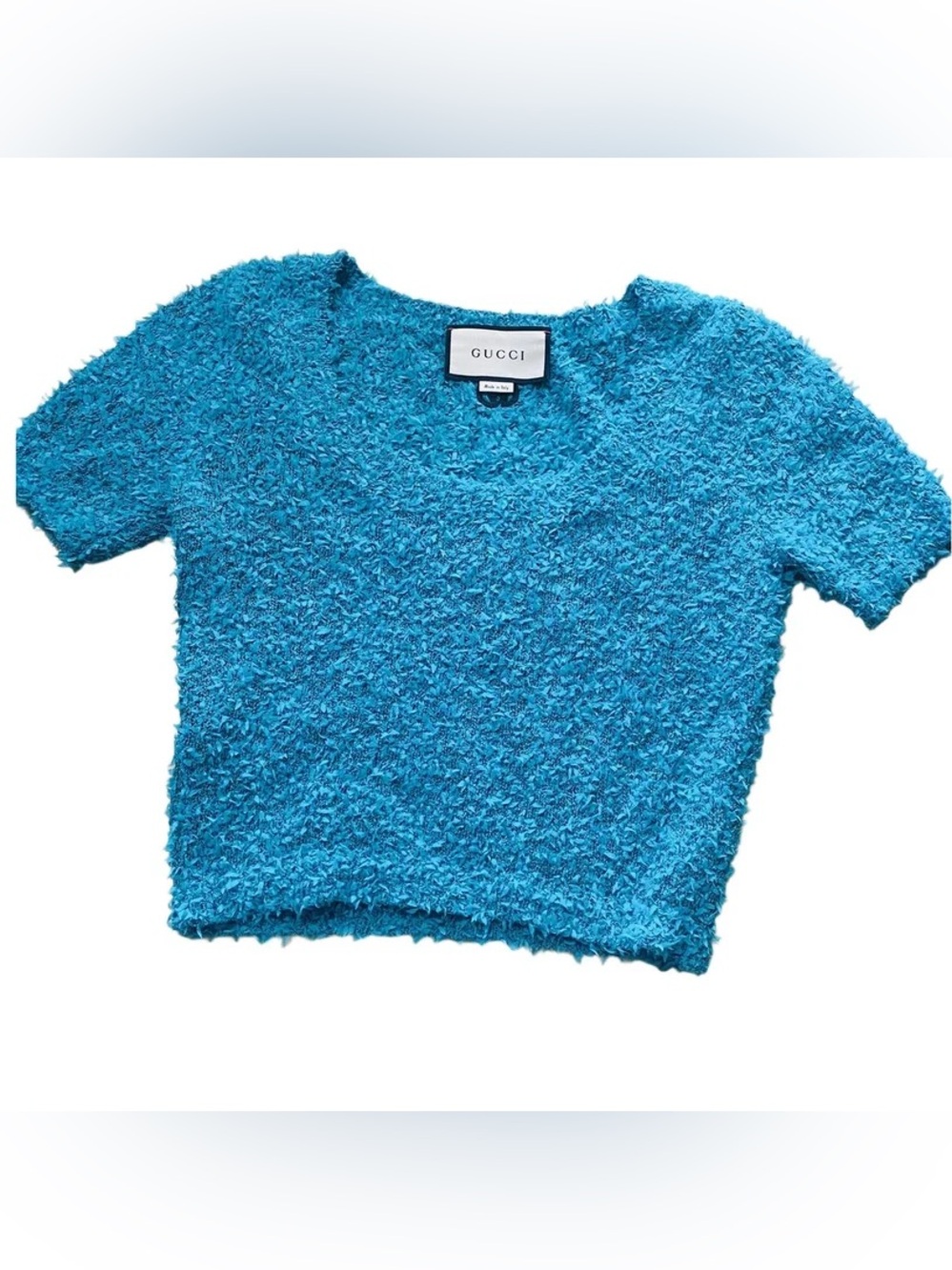 🛍️ Gucci Authentic Teal Short-Sleeve Shirt with Textured Fabric & Side Zip